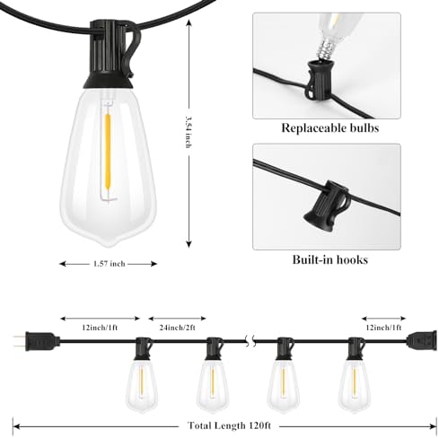 Brightever 120FT Outdoor String Lights 62 Bulbs, Waterproof Patio Lights - Image 3