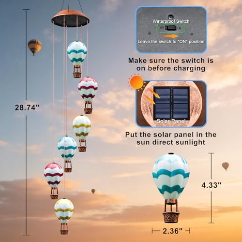 Topstor Hot Air Balloon Solar Wind Chimes for Outside Hanging Decor (Wavy) - Image 6