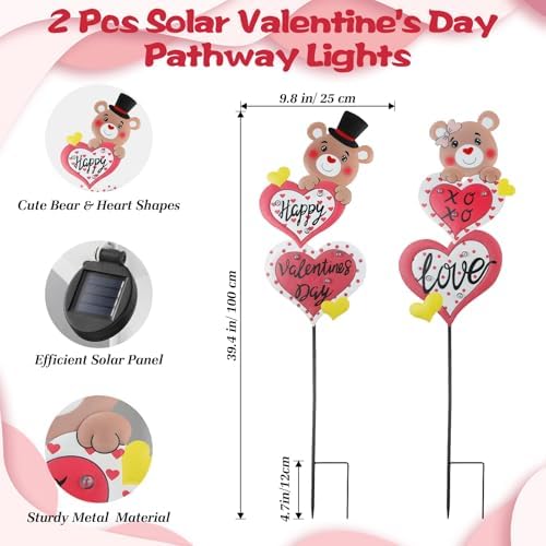 Lewondr Valentine's Day Decorations Outdoor, Metal Solar Pathway Lights - Image 5