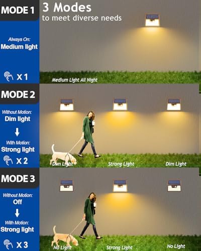 Peasur Solar Lights Outdoor Motion Sensor Waterproof, 1Pack 140LED Brown Solar Powered Fence Light, 3 Modes Security Wall Lights for Garden Yard Outside(Warm White) - Image 3