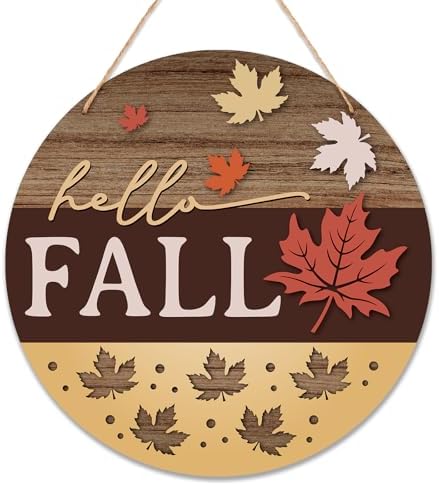 Hello Fall Door Sign - 12 Inch Autumn Welcome Sign for Front Door, Thanksgving Farmhouse Wooden Wall Decor for Indoor Outdoor Porch -B04 by Cazhes