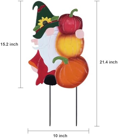 YEAHOME Fall Decorations Outdoor, Metal Gnome with Stacked Pumpkin Decorative Garden Stakes for Fall Decor, Autumn Yard Signs for Home Outside Garden Lawn Porch, Thanksgiving Decorations Outdoor - Image 3
