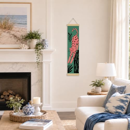 Pink Leopard Porch Decor Banner, 31.5 x 7.8 Inch Canvas Hanging Banner with Wooden Rods, Tropical Jungle Animal Wall Accent for Entryway, Playroom, Patio, Indoor Outdoor Display - Image 4