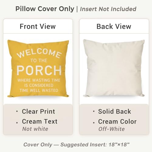 PANDICORN Farmhouse Throw Pillow Covers 18x18 Welcome to the Porch, Yellow - Image 4