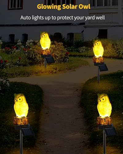 iStatue 2PC Solar Owl Garden Stake Lights, Handcrafted Resin Owl Outdoor Decor with Soft Warm Light, Solar Powered Lawn & Pathway Accent Gardening Gift (2-Pack, Owl) - Image 5