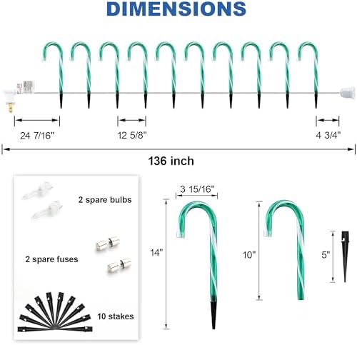 10" Candy Cane Pathway Lights, 10-Pack Christmas Stake Lights for Outdoor - Image 5