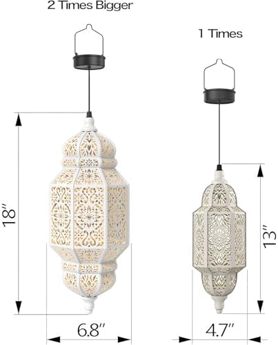 18 Inch High Large Hanging Solar Lights Outdoor Garden Decor, Decorative Waterproof Plastic Moroccan Solar Lantern Lamp, Outside Decorations for Patio Yard Porch Decor, Gardening Gifts for Women Mom - Image 7