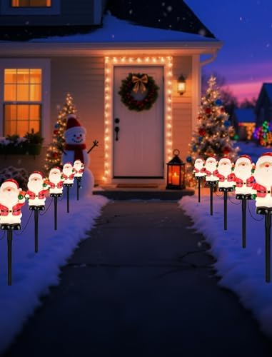 10.5FT Christmas Pathway Lights, 5PK LED Santa Clause Yard Stake Lights - Image 4