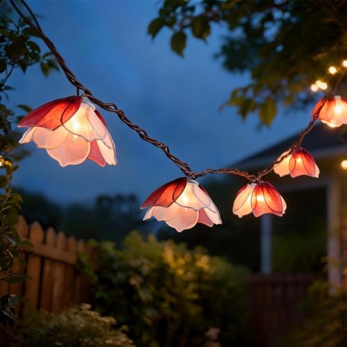 TWINKVILLA Decorative String Lights Plug in with 10 Bulbs, Flower Garland Fairy Lights Connectable Weatherproof Outdoor Indoor for Wedding Pergola Bedroom Porch Floral Home Decor (Purple White) by TWINKVILLA