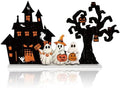 Smile Halloween Wooden Standing Decor Set Ghost Haunted House and Tree by Sme
