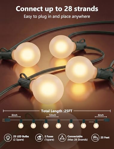 25FT LED G40 Frosted White Outdoor String Lights 27 Shatterproof Globe Bulb - Image 2