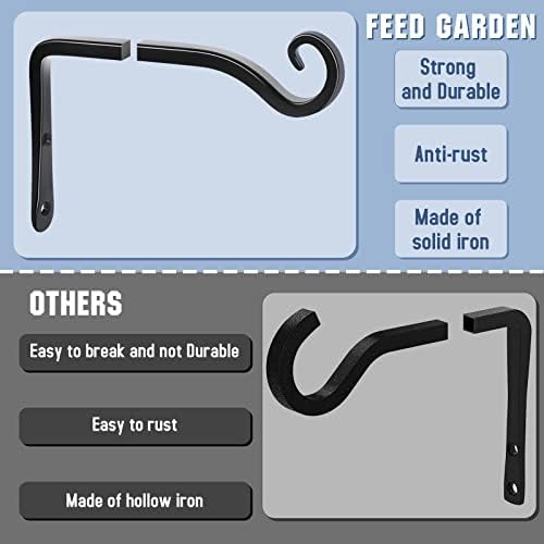 FEED GARDEN Heavy Duty Plant Hooks - 2 Pack 6 Inch Wall Mounted Hanging Brackets, 44lb Capacity Steel Plant Hangers for Bird Feeders, Baskets, Wind Chimes - Black - Image 4