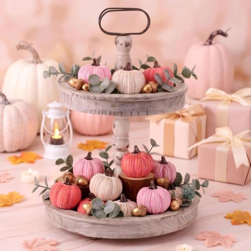 Geelin 12 Pcs Pink Rustic Fall Pumpkin Decor Resin Pumpkins for Thanksgiving Decorations Farmhouse Decorative Pumpkins 2.36" for Fall Home Decor Autumn Tabletop Centerpiece Harvest Wedding - Image 6