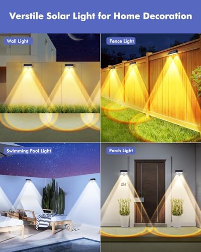 Solar Fence Lights Outdoor 8 Pack, IP65 Waterproof Fence Lights Solar Powered, 3 Modes(Warm/Neutral/Cool White) Solar Deck Light for Decor with Auto ON/OFF, LED Lens for Deck/Wall/Step/Patio/Backyard - Image 2
