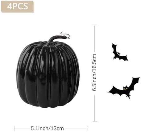 Artmag 6 Inch Large Artificial Pumpkins, 4PCS Big Black Faux Foam Harvest Pumpkins for Fall Autumn Thanksgiving Seasonal Holiday Decor - Image 4