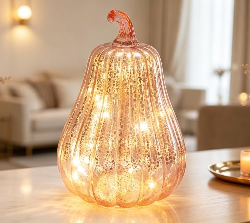 Fall Decorations for Home,Mercury Glass Pumpkin Lights with Timer(Rosegold) - Image 6