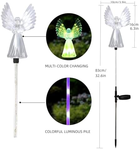 Angel Solar Lights for Cemetery, 2 Pack Solar Lights Outdoor Garden, Color Changing Decorative Angel Lights for Yard Patio Pathway Grave Decoration Memorial Gifts - Image 3
