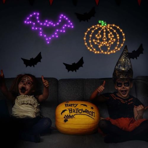 Halloween Decorations Indoor, Bat Pumpkin Window Lights, 8 Modes Battery Operated Halloween Lights with Timer, Waterproof Window Silhouette Light for Window Door Yard Party Decor - Image 3