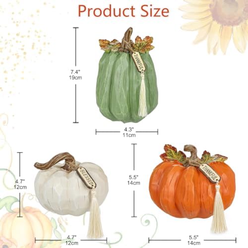Briful Fall Pumpkin Decor 3 Pcs, Faux Resin Pumpkin Table Centerpiece - Image 5