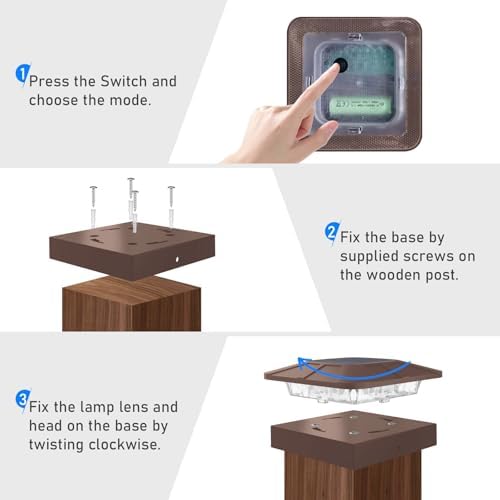 Peasur 12 Packs 4x4 Brown Solar Post Cap Lights with 3 Lighting Modes - Image 6