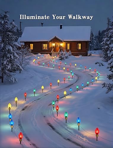 2 Pack 7FT LED Jumbo C9 Christmas Lights Pathway,4 Christmas Walkway Lights with Pathway Marker Stakes,Jumbo Clear Multicolor Big Light Bulb for Driveways Garden Holiday Christmas Decor - Image 5