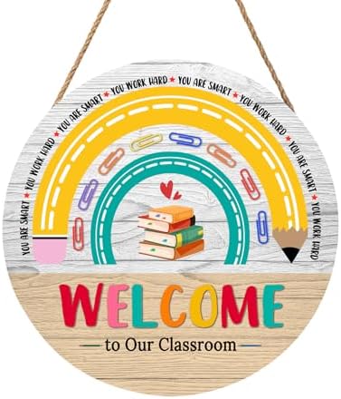 Welcome Sign for Classroom Door Decorations Welcome to Our Classroom Door Sign 12"x12" Welcome Back to School Door Hanger Wreath Classroom Signs for School Classroom Bulletin Board Teacher Supplies by welcometoourhome