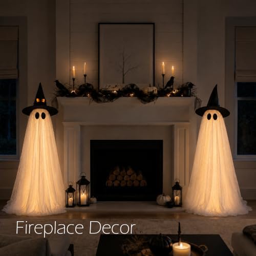 2Packs Halloween Decorations Outdoor,Halloweens Party Decoration Indoor,Spooky Ghost with Remote Control String Lights,Halloween-Ghost Lights for Porches Yards Gardens Lawn - Image 3