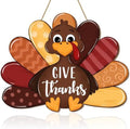 Give Thanks Turkey Door Sign Thanksgiving Decorations, Cute Turkey Welcome Wooden Hanging Sign, Wood Autumn Fall Harvest Thankful Wall Plaque Wreath Hanger Decor for Home Yard Porch Brown by CIOEY