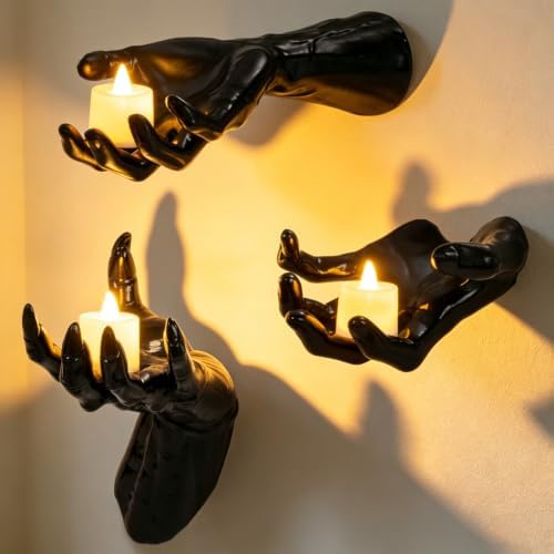 Halloween Wall Decor, Gothic Set of 3, LED Candle Hands Indoor Decoration by Kendane