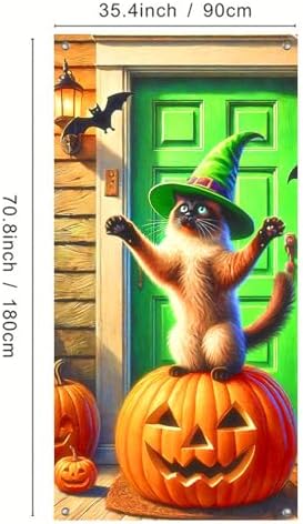 BlissYard Halloween Door Cover Witch Cat 35x71 Inch Polyester - Image 3