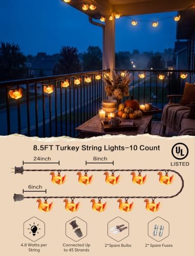 SUNSGNE Turkey String Lights Fall Decor, 8.5FT 10 LED Thanksgiving Lights - Image 2