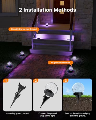 4 Pack 4.72" Multicolor Solar Power Cracked Glass Orb Light Outdoor - Image 5