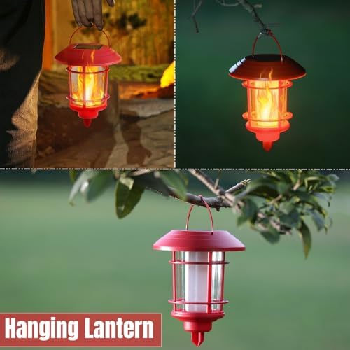 Dynaming 6 Pack Christmas Solar Flame Garden Lights Outdoor, Dual Use Flickering Flame Torch Candy Cane Pathway Marker, Xmas Hanging Lantern Lights, Waterproof & Auto On/Off for Patio Walkway Driveway - Image 4