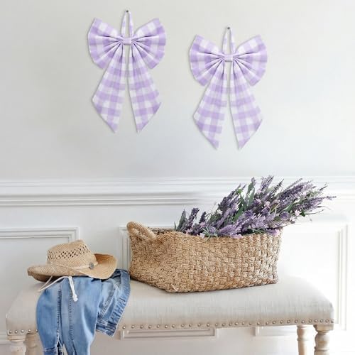 Suncalla 2 Pcs Purple Plaid Spring Easter Wreath Bows 18'' x 12'' - Image 4