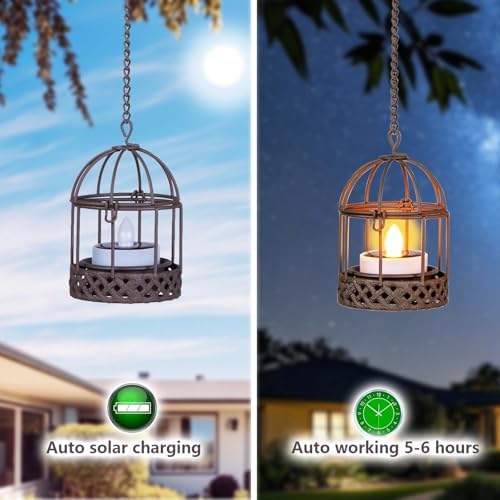 Hanging Solar Lanterns Outdoor Waterproof 3Pack Flickering Flame - Image 2