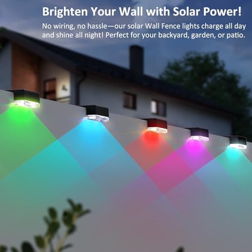 LIANGLOME 12PK Solar Fence Lights Outdoor Waterproof LED - Warm White & RGB 6 Color, Dusk to Dawn Deck Light, IP65 Waterproof Garden Lights for Outside/Backyard/Railing/Step/Patio/Wall - Image 6