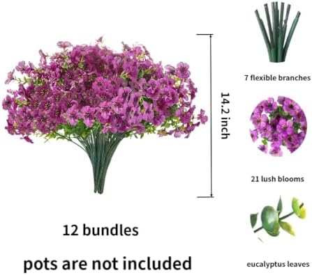 Artificial Outdoor Flowers UV Resistant Fake Plants Greenery 12 Bundles Faux Silk Daisy with Eucalyptus Leaves Summer Outdoor Memorial Day Decor for Porch Patio Yard Garden, Violet Purple - Image 3