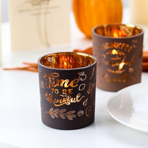 SHMILMH Glass Votive Candle Holders 4PCS Thanksgiving Tealight Candle Holders for Fall Table Centerpiece, Thanksgiving Decorations Indoor or Outdoor D?or - Image 7