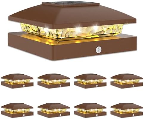 VOLISUN 4x4 Solar Post Cap Lights, 8 Pack Brown Waterproof Fence Lights by VOLISUN