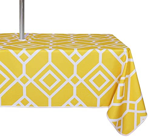 LUSHVIDA Moroccan Outdoor Tablecloth with Umbrella Hole, 60x102 Inch Yellow by LUSHVIDA