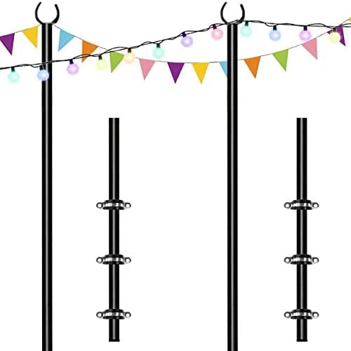 10ft String Light Poles for Deck Fence, Light Poles for Outdoor String Light, Perfect for Garden, Backyard, and Patio Lighting Stand for Parties, Wedding - Matte Black Finish - 2 Pack by Tigerden