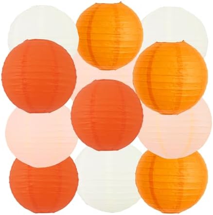 BEISHIDA Orange Mix Paper Lanterns 12Pcs 6/8/10 Inch Round Chinese Lamp by Beishida