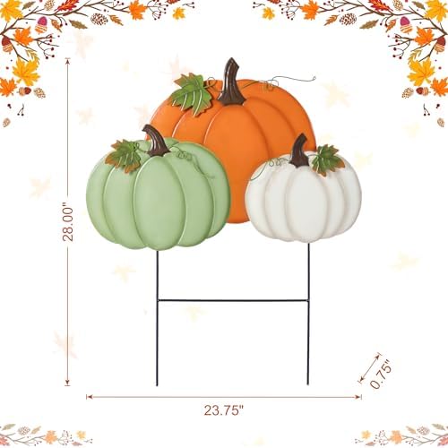Glitzhome Fall Decorations for Outdoor,23.75" Fall Pumpkin Yard Stake, Metal Stacked Pumpkins Yard Sign Decor for Garden, Lawn, Porch, Autumn Harvest Halloween Thanksgiving Pumpkin Hanging Decoration - Image 2