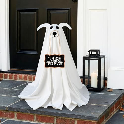 Halloween Decorations, 2.3 FT Light-Up Ghost Dog with Trick or Treat Sign by Zesua
