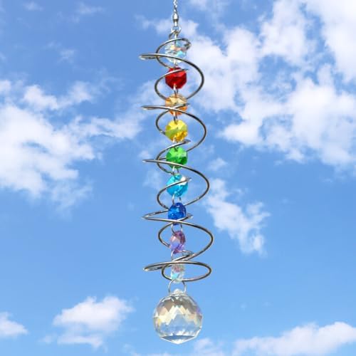 GWAHSA Suncatcher Wind Spinner Gazing Ball Spiral Tail, Crystal Sun Catchers with Seven Chakra Beads Window Hanging for Indoor Home Outdoor Garden Decor Wedding Birthday Party Gifts for Girl Women Mom - Image 5