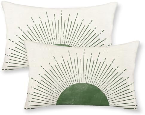 Summer Pillow Covers 12x20 Inch Set of 2 Stripes Green Sunshine Decorations Outdoor Throw Pillows Boho Summer Sunset Sun Pillowcase Linen Decor Farmhouse Lumbar Cushion Case for Home Sofa by JEFERSO