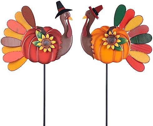 YEAHOME Thanksgiving Decorations Outdoor, Set of 2 Turkey Decorative Garden Stakes for Fall Thanksgiving Decor, Metal Turkey Yard Signs for Home Garden Lawn Porch Pathway Fall Decorations by YEAHOME