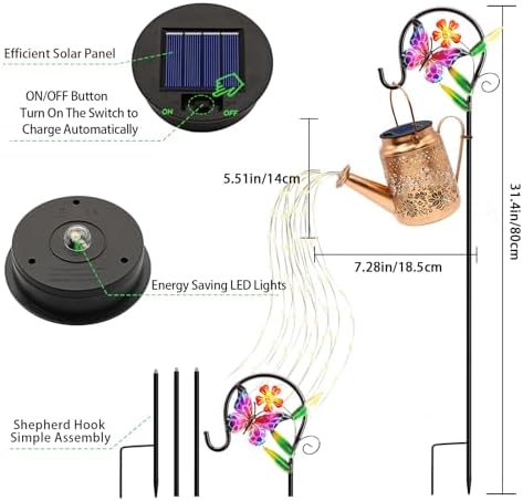 Solar Lights Outdoor Waterproof, Butterfly Solar Watering Can with Lights - Image 3