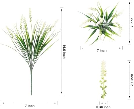 Artificial Fake Outdoor Plants Flowers for Summer Decoration,10 Bundles Faux Plastic Tall Monkey Grass Greenery UV Resistant Realistic for Home Outside Planter Window Porch Patio Garden-White - Image 5