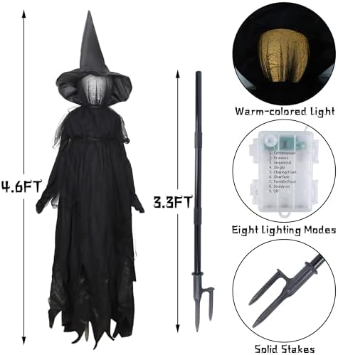 DR.DUDU Halloween Decorations Outdoor 4.6 FT Light Up Witch Stakes Set of 3 - Image 3